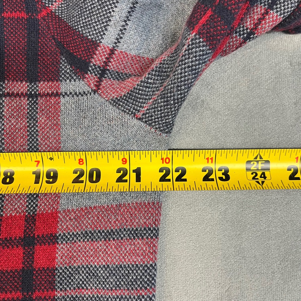 Tommy Hilfiger Plaid V-Neck Sweater Men's Large Gray Red Cotton Blend - Picture 5 of 8